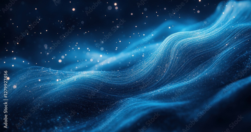 Aufkleber ethereal blue waves of light and energy with sparkles in dark background creating a dreamlike and my
