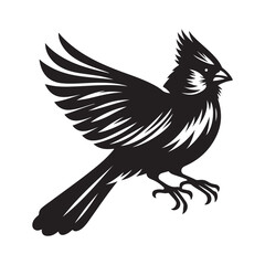 Cardinal Bird Silhouette Vector Illustration, Solid White Background.