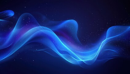 Ethereal Blue Waves on Dark Background with Soft Light Effects and Subtle Glitter Particles for Abstract and Digital Art Design