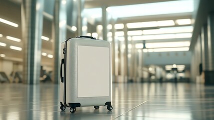 Pink Suitcase in Modern Airport Terminal with Large Glass Windows

