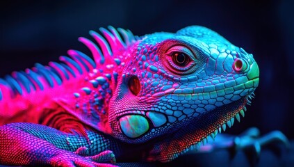 Fototapeta premium Neon Iguana: A Vibrant Portrait of a Reptile