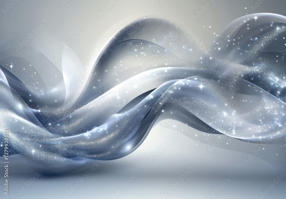 Poster ethereal flowing ribbons of soft colors with sparkling lights creating a dreamy and tranquil atmosph