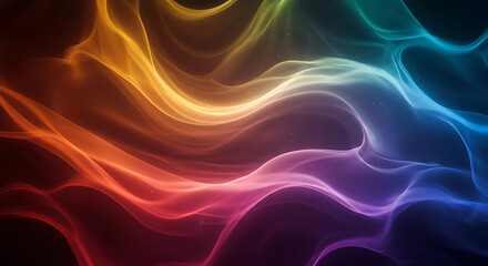 Obraz premium Chromatic Currents: Vibrant Rainbow Hues Flow in Abstract Waves, Dynamic Light and Color Trails, Mesmerizing Fluid Motion, Modern Digital Art with Luminous Glow, Spectrum in Motion