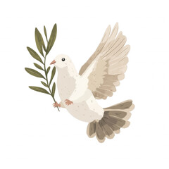 Fototapeta premium Dove with olive branch – religious Easter cliparts with transparent background