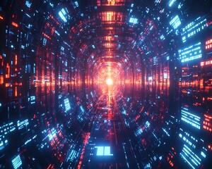Obraz premium Data tunnel, digital, glowing, future, abstract, background, concept art