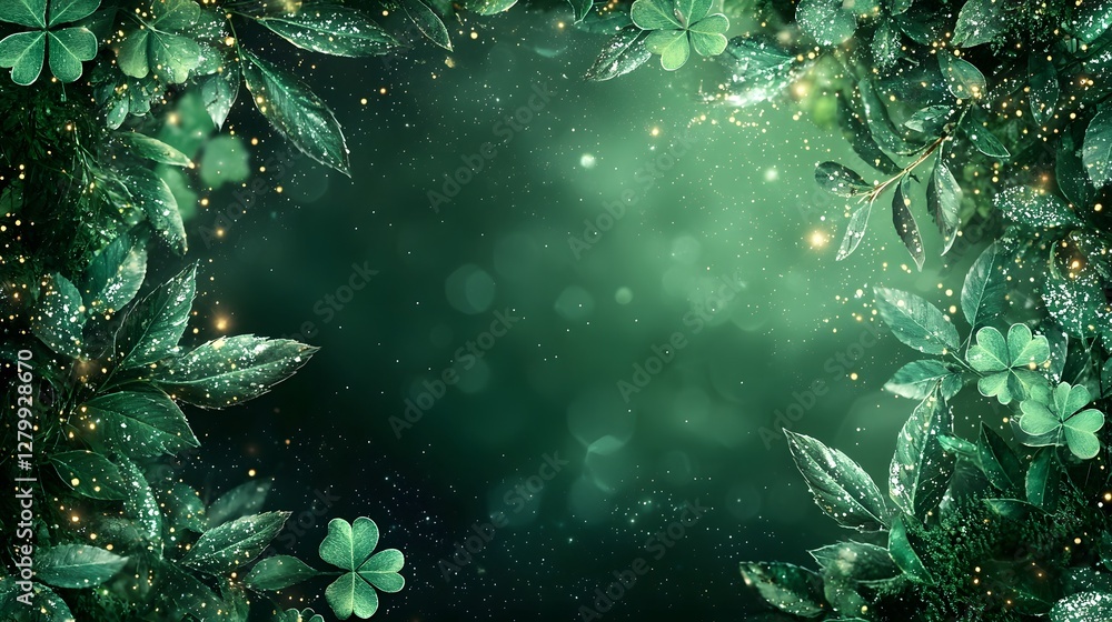 Poster serene and nature inspired background featuring a sparkling emerald hue with a subtle texture softly