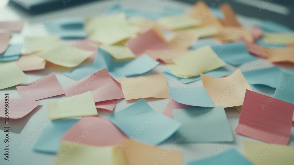 Poster Scattered array of colorful sticky notes symbolizes the chaos and stress of multitasking and time management. The scene captures the hectic nature of managing deadlines and tasks