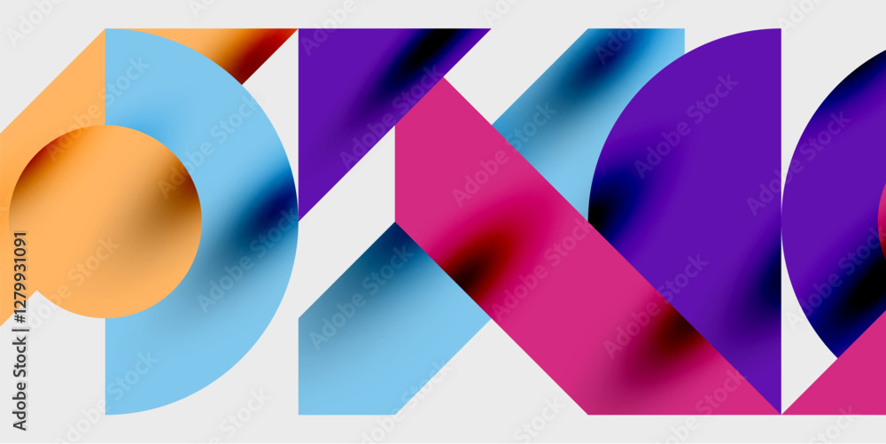 Poster modern abstract background featuring circles, lines, and triangles in a dynamic geometric compositio