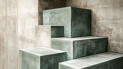 Abstract Green Concrete Cubes Against Textured Wall