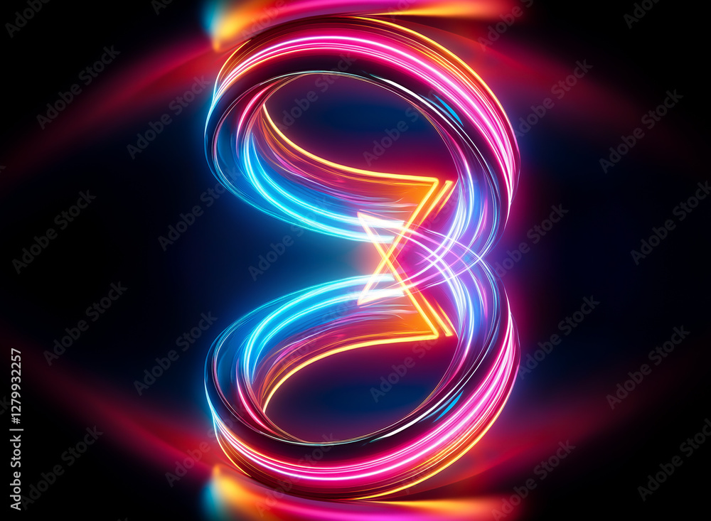 Poster a vibrant spiral of neon lights glows against a dark backdrop. colorful lights twist and turn, creat