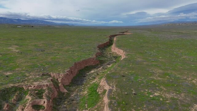 Aerial Flyover of Dry Creekbed in Carrizo Plain National Monument, San Luis Obispo County