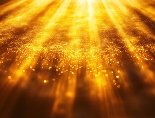 Glimmering Ray of Sunlight Illuminating a Golden Sparkling Surface with Bokeh Effect and Shimmering Dust Particles in a Soft Glow