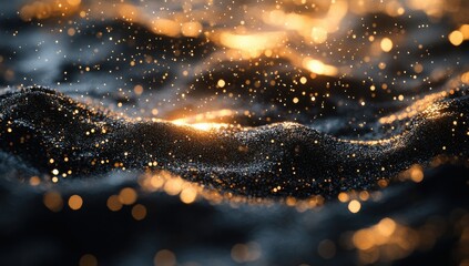 Glimmering Water Surface at Sunset with Bokeh Lights and Sparkling Effects, Captivating Abstract Photography for Artistic Projects and Visual Concepts