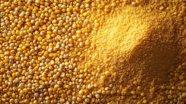 Yellow corn kernels with ground corn and texture together