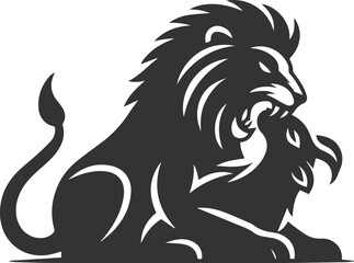 A lion biting down on prey vector animal silhouette