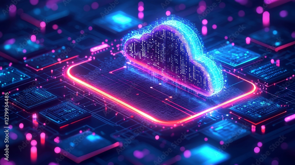 Poster abstract cloud computing graphic design, digital data processing, technology, innovation