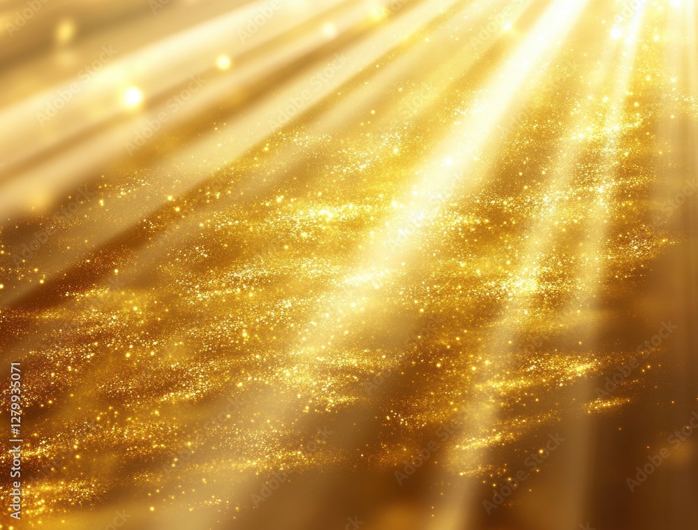 Poster golden light rays illuminating sparkling surface for background or decorative use in design projects