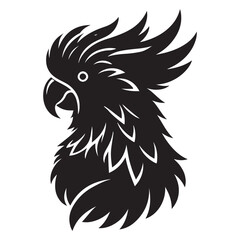 Cockatoo Bird Silhouette Vector Illustration, Solid White Background.
