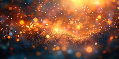 Magical abstract background with shimmering lights, glowing particles, vibrant colors, and soft bokeh effects in a dreamy atmosphere