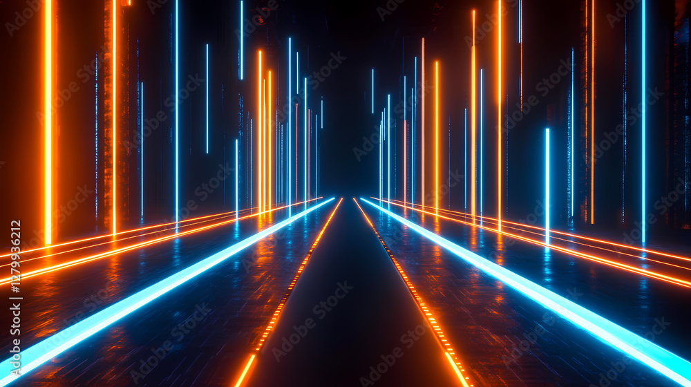 Poster futuristic abstract light patterns on dark background