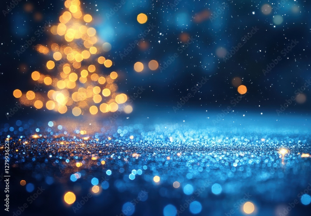 Aufkleber magical winter scene of softly falling snowflakes with vibrant bokeh lights from a christmas tree in