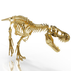 Museum-quality 3D render of a full Tyrannosaurus Rex skeleton, featuring lifelike bone textures. Ideal for educational purposes, children’s books, and science-related visuals.