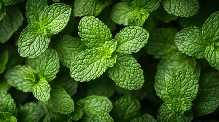 Green Mint Leaves Creating A Beautiful Natural Garden View