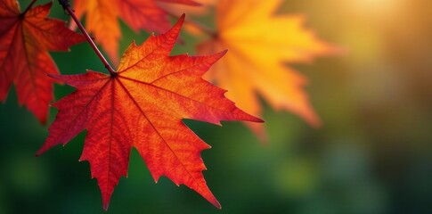Obraz premium Close-up shot of maple leaves with a mix of red, orange, and green hues, trees, detail, background