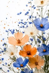 Peach, White, and Blue Dried Cosmos and Forget Me Nots Floral