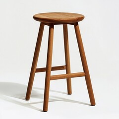 Simple Wooden Bar Stool Against White Background