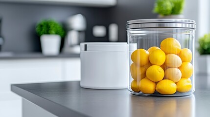 Freshly Colored Eggs in Transparent Jar on Kitchen Counter