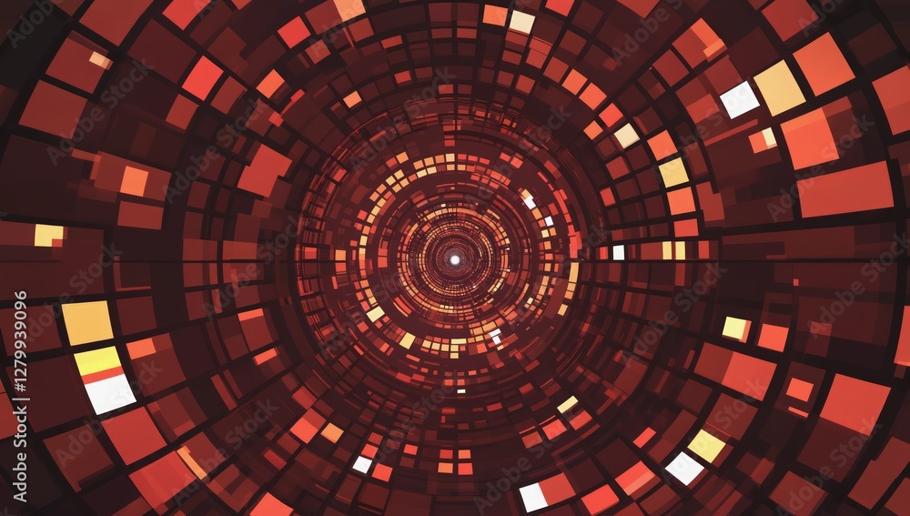 Poster abstract red data tunnel, digital technology background