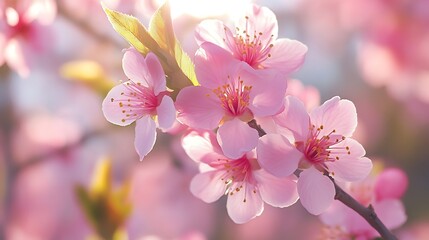 Obraz premium Spring blossoms, branch, sunlight, garden