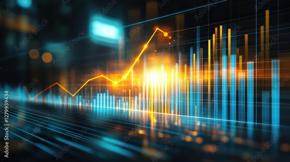 Poster dynamic financial data visualization showcasing vibrant market trends and analytics