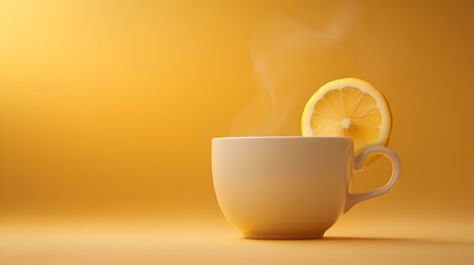 Obraz premium elegant ceramic cup of hot lemon water with steam rising, against a soft gradient background 