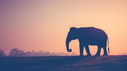 Elephant silhouette against serene dawn evoking wilderness tranquility and conservation awareness inspiring peaceful wildlife reverence photography