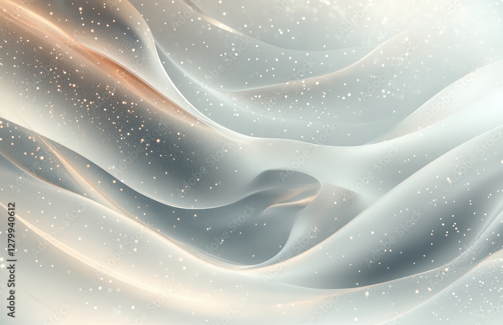 Poster soft flowing waves of translucent silk fabric with gentle sparkles creating an ethereal atmosphere f