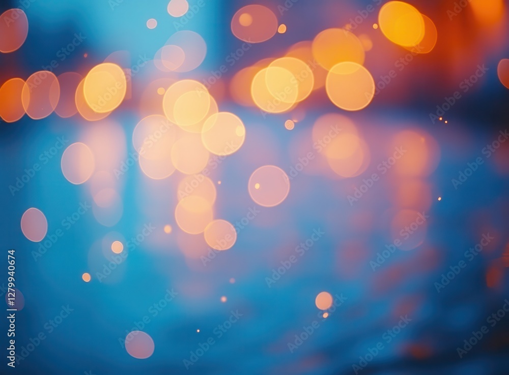 Poster soft focus abstract background of colorful blurry lights reflected on water surface at dusk creating