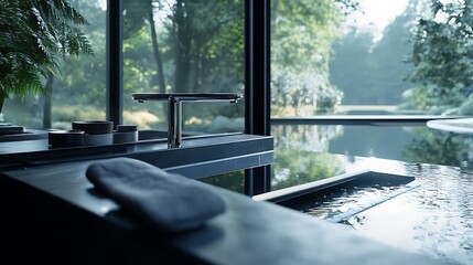 Fototapeta premium A Modern Bathroom with Luxurious Features and Sleek Design 