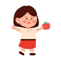 Student Eating Happy Girl Apple Cartoon