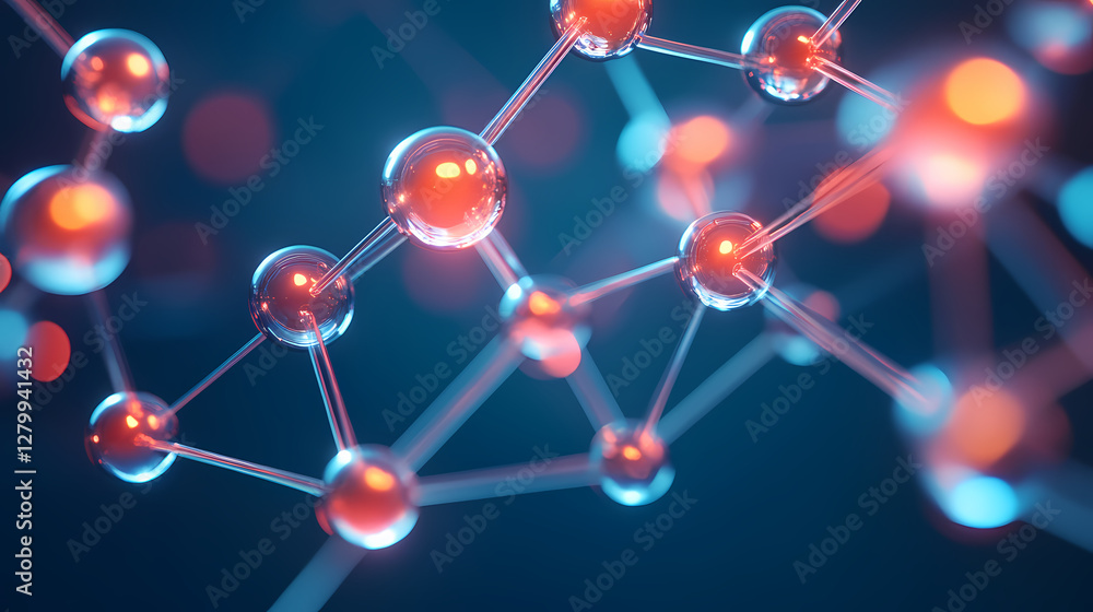 Poster 3d molecular model rendering: nuclei and electron clouds