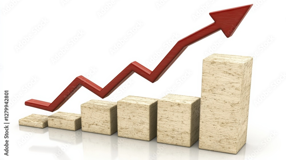 Poster graph showing an upward trend in data with rising bars against a white background