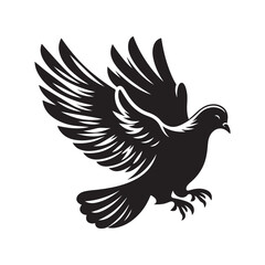 Dove Bird Silhouette Vector Illustration, Solid White Background.