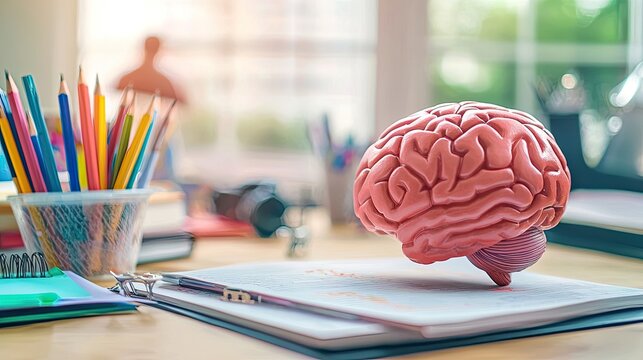 Education and learning concept with brain teaser puzzle on a study table, copy space.