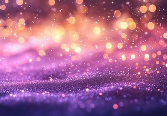 Obraz premium Sparkling Glitter and Dreamy Bokeh Light Background with Colorful Glimmers in Purple and Gold Shades for Festive and Soft Events