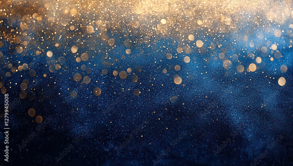 Poster sparkling golden and blue abstract background with glittering bokeh effect and shimmering dust for f