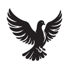 Dove Bird Silhouette Vector Illustration, Solid White Background.