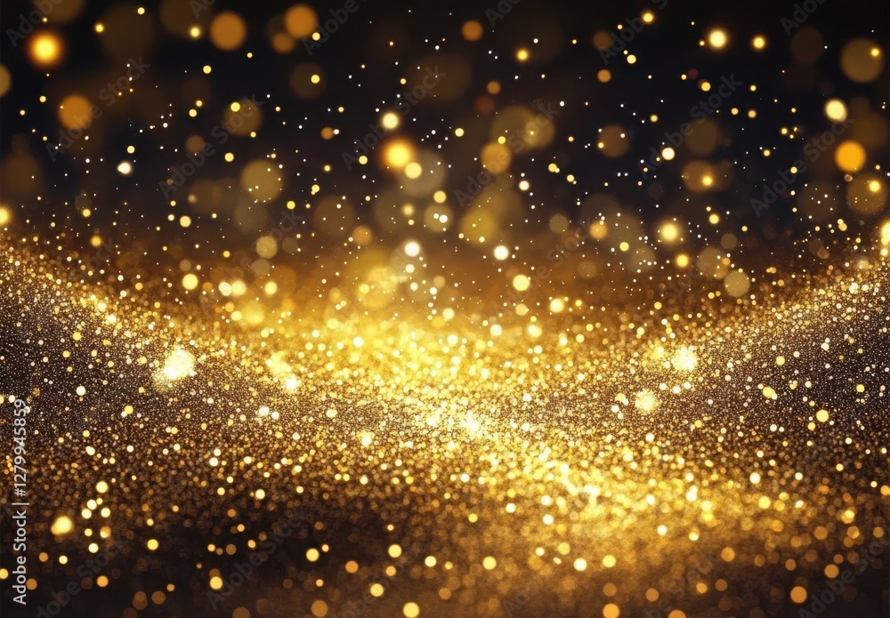 Poster sparkling golden dust in a dark space creating a luxurious and festive atmosphere full of light and 