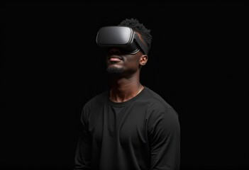 African man wearing virtual reality headset