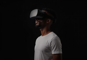 African man wearing virtual reality headset